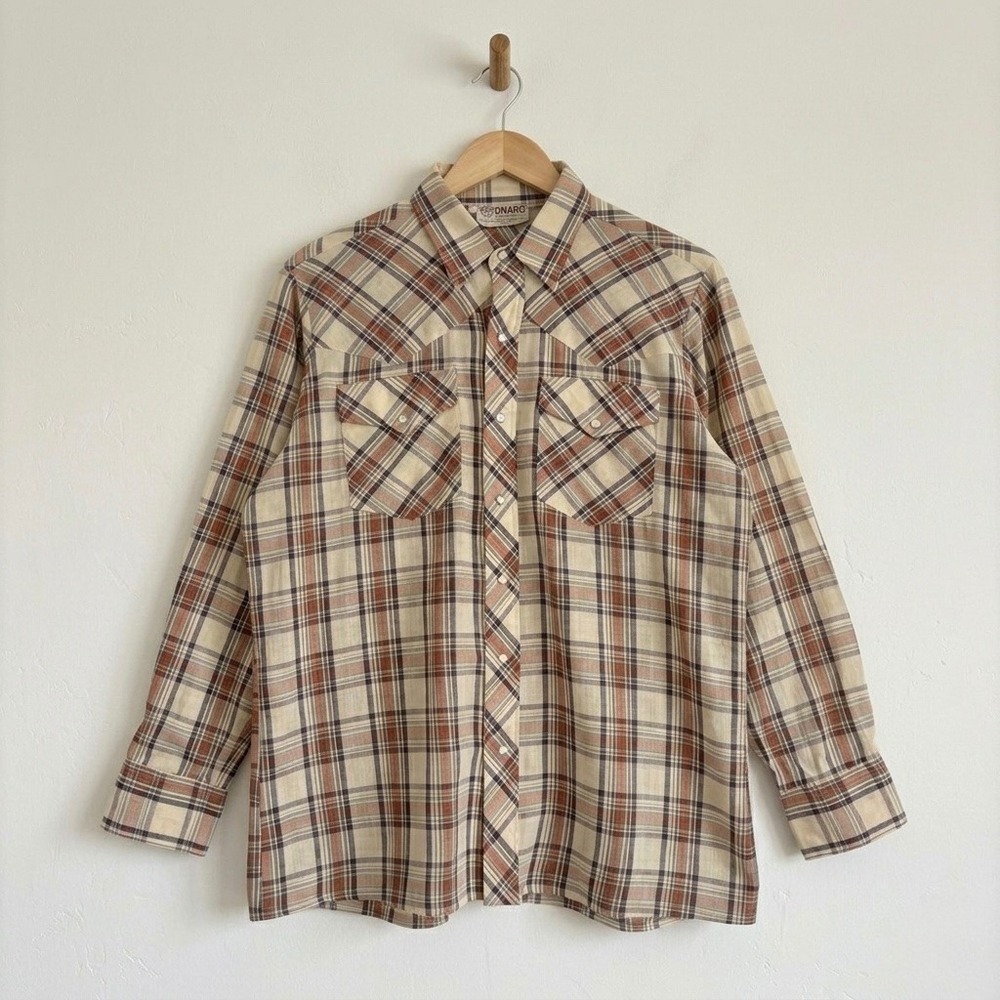 Vintage FM Brand Mens XL Western Pearl Snap Shirt Plaid Perma Press Hong Kong